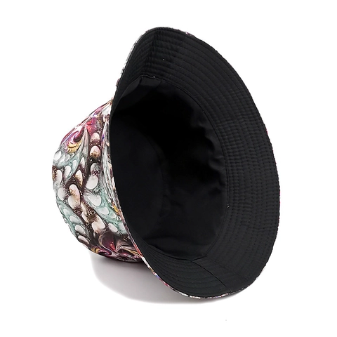 Reversible Bucket Hat Polyester Fractal Print Sun Protection Outdoor Summer Sunshade For Men Women