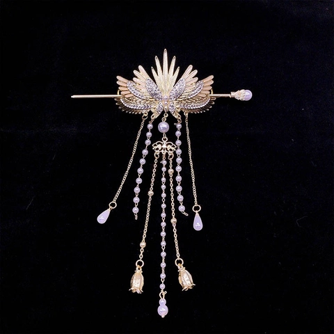 Bacchetta Per Capelli Stile Antico Con Ali Di Farfalla In Lega Strass E Nappa Lunga Di Künstliche Perle Copricapo Hanfu Elegante