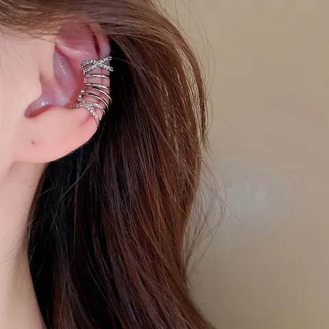 Manchette D'Oreille Multi Couches Croisée Zircon Incrusté Boucles D'Oreilles En Cuivre Sans Perçage Bijoux Pour Femmes