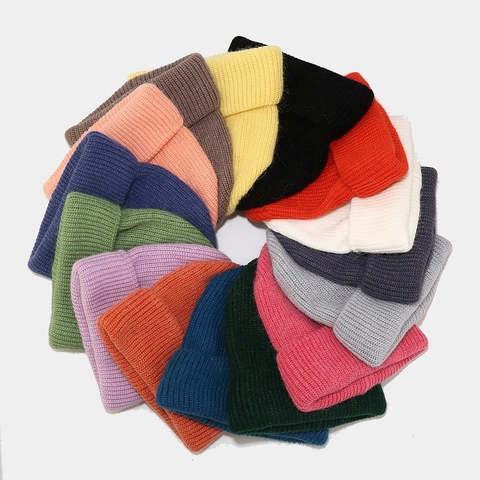 Solid Color Ribbed Knit Angora Blend Beanie Hat For Women Men Soft Warm Cuffed Winter Autumn Outdoor Minimalist Skull Cap