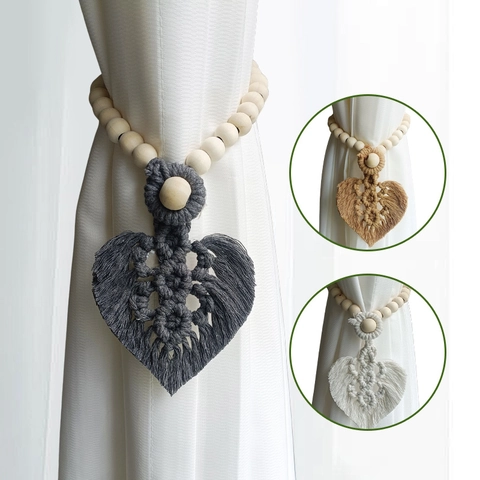 Fermatende Macramé Boho Intrecciati A Mano Cotone Forma Foglia Cuore Supporti Decorativi Con Perle Di Legno Per Casa