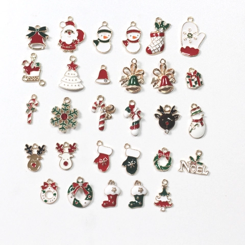 Christmas Charms Alloy Enamel Pendants For DIY Jewelry Making Accessories Santa Snowman Reindeer Tree Bell Festival Decor