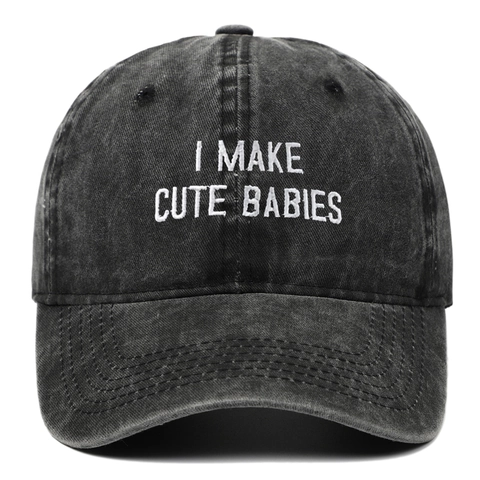 Washed Cotton Baseball Cap Vintage Distressed I Make Cute Babies Embroidery Adjustable Outdoor Sun Hat