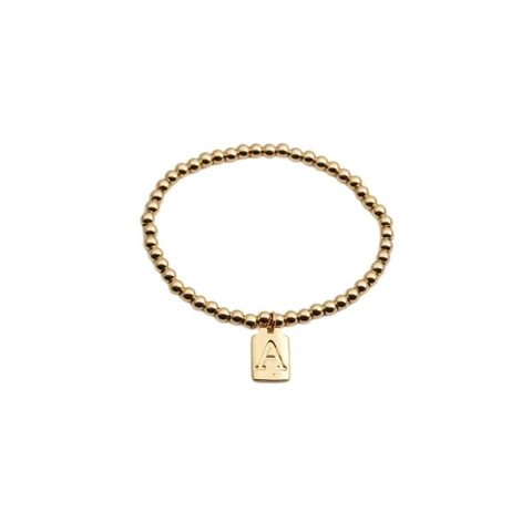 Bracciale Con Perline E Ciondolo Lettera Iniziale Rame Placcato Oro Pendente Quadrato Gioielli Di Moda Minimalisti