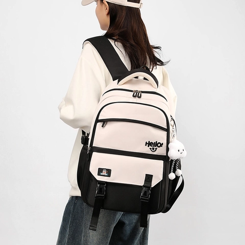 Zaino Grande Capacità Stile Coreano Resistente All'acqua Tessuto Oxford Borsa Scuola Per Studentesse Con Ciondolo
