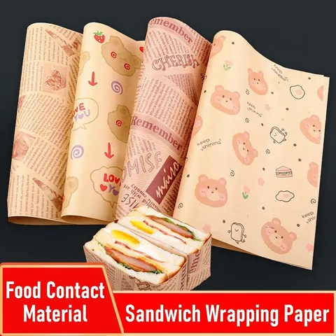 Papel Envoltura Sándwich Grado Alimenticio Resistente Aceite Microondas Pan Hamburguesa Panadería Periódico Retro Dibujos Oso