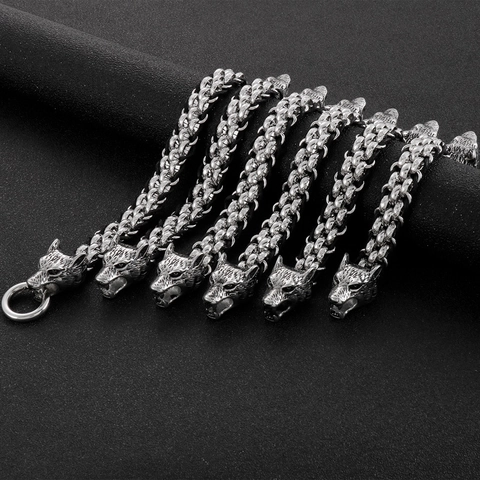 Men Vintage Punk Armband Met Dubbele Wolfskop Roestvrij Staal En Gevlochten Touw Ringsluiting Sieraden Voor Biker