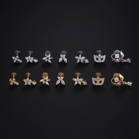 Anneaux De Lèvre En Acier Inoxydable Studs De Labret Bijoux De Piercing Avec Zircon Papillon Étoile Coeur Pour Femmes
