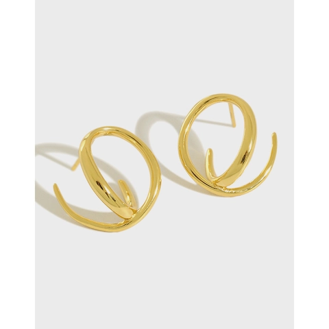 Pendientes de Botón de Círculo Geométrico de Plata de Ley S925 para Mujer Pendientes Minimalistas de Línea Irregular Joyería