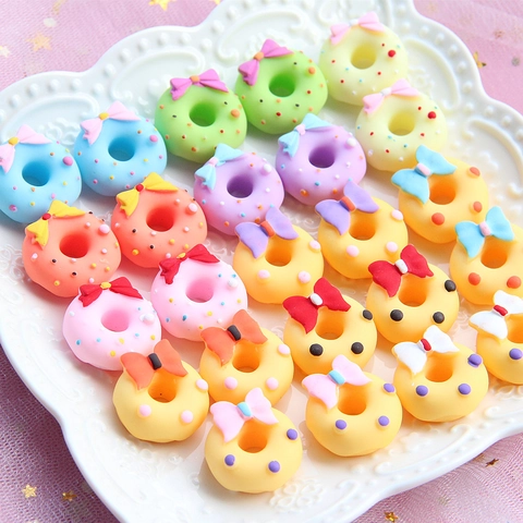 Resin Donut Charms Bow Knot Matte Macaron Colorful Sprinkles DIY Phone Case Hair Accessories Miniature Food Play