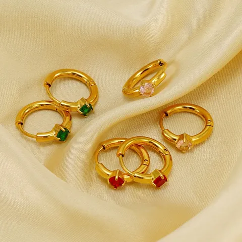 Orecchini A Cerchio In Acciaio Inossidabile Placcato Oro 18K Con Zircone Tondo Stile INS Moda Gioielli Huggie Per Donna