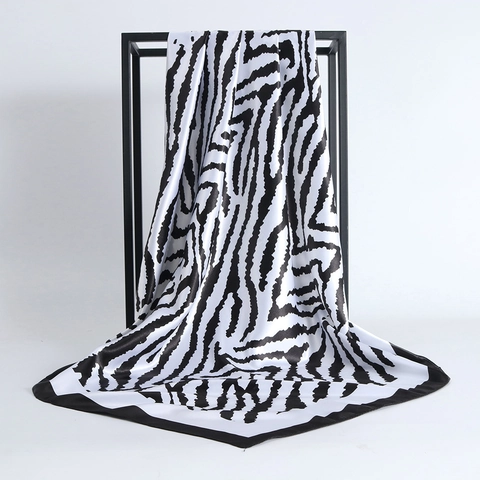 Large Square Scarf Zebra Print Satin Imitation Satin Elegant Fashion Hijab Head Wrap For Women