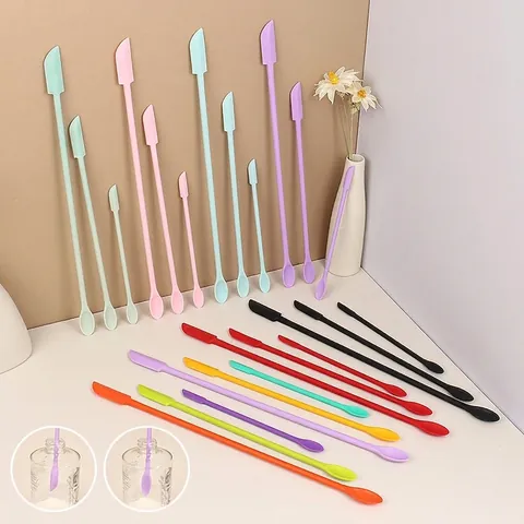 Flexible Silicone Double Ended Spatula Scoop Long Handle Mini Scraper For Cosmetic Jar Makeup Bottle Kitchen Tool