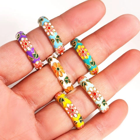 Bague Ajustable Fleur Émail Cuivre Motif Marguerite Colorée Bijoux De Mode Pour Femmes Style Chic