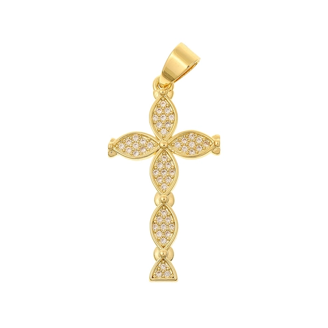 Vintage Cross Pendant Copper Gold Plated Micro Inlaid Zircon DIY Jewelry Religious Accessory For Women Elegant