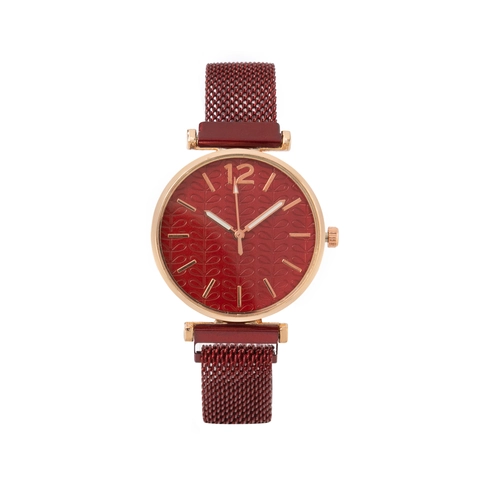 Women Quartz Watch With Magnetic Milanese Mesh Strap Stainless Steel Leaf Pattern Dial Fashion Elegant Wristwatch