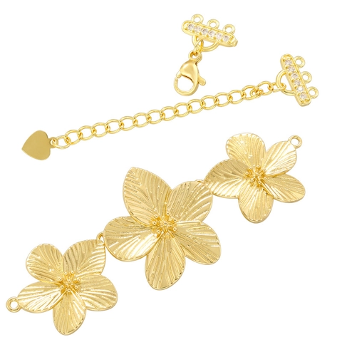 Brass Flower Jewelry Connector Clasp With Zircon Lobster Clasp Extension Chain Heart Pendant DIY Accessories
