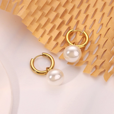Französische Retro Künstliche Perlen Drop Hoop Ohrringe 18K Vergoldeter Edelstahl Elegant Romantisch Schmuck Für Damen