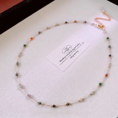 Collar De Cuentas De Piedra Natural Cadena De Cobre Delicado Colorido Geométrico Minimalista Joyería Para Mujer