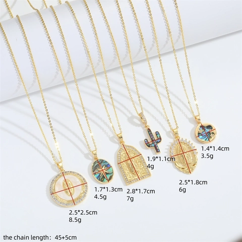 Vintage Koper Zirconia Schelp Maagd Maria Hanger Ketting Voor Vrouwen Retro Ster Cactus Religieuze Sleutelbeen Ketting Sieraden