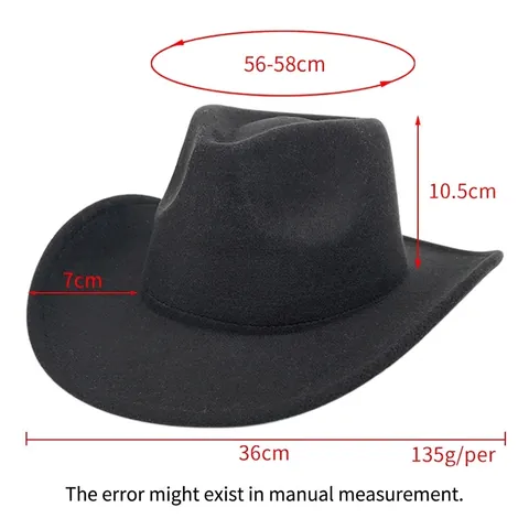 Classic Western Cowboy Hat Solid Color Wide Brim Cotton Polyester Felt Fedora Jazz Hat Vintage Style For Men Women