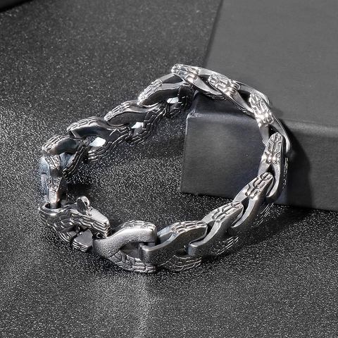 Men Chain Bracelet Stainless Steel Heavy Keel Link Vintage Punk Rock Biker Jewelry Silver Tone Dominating Masculine