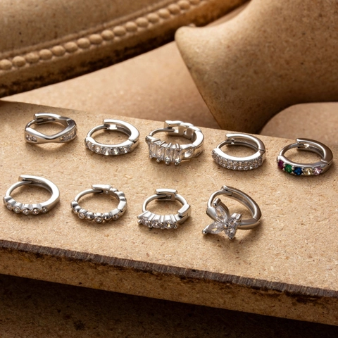 Zirkon Eingelegt Kupfer Knorpel Stecker Ohrring Piercing Hoop Edelstahl Ohrring Post Schmetterling Geometrisch Stil Frauen