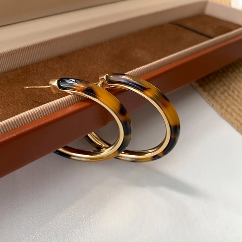 C-Vorm Hoop Oorbellen Met Schildpadpatroon Hars En 925 Sterling Zilveren Oorsteker Retro Vintage Stijl Voor Dames