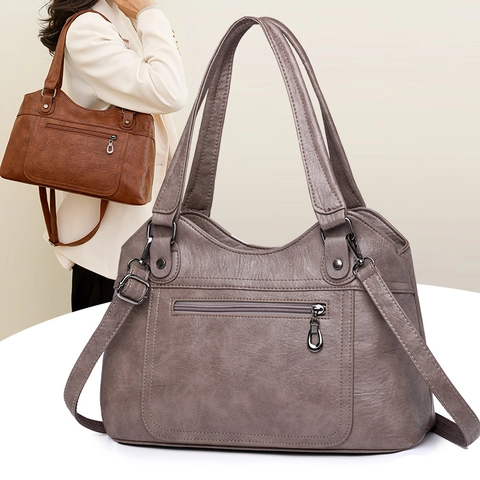 Borsa Tote Da Donna Pelle PU Grande Capacità Retro Borsa A Mano Resistente All'acqua Borsa A Tracolla