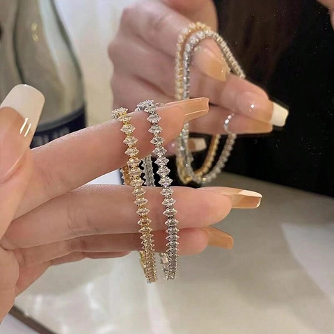 Bracciale Tennis In Zirconia Taglio Marquise Rame Placcato Oro 18K Elegante Gioielli Minimalisti Per Donna