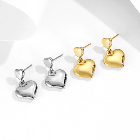 Orecchini A Goccia A Cuore Acciaio Inossidabile Doppio Cuore D'amore Pendenti Minimalista Geometrico Gioielli Per Donna
