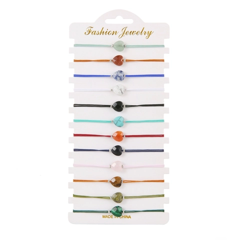 Handwoven Heart Natural Stone Turquoise Adjustable Bracelet Multi Colors Bohemian Braided Jewelry Women Fashion Wristband
