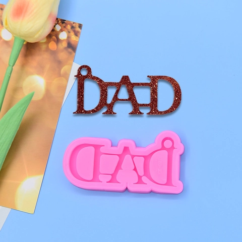 Dad Letter Silicone Mold Pink DIY Resin Keychain Craft Chocolate Fondant Baking Tool Father Day Gift