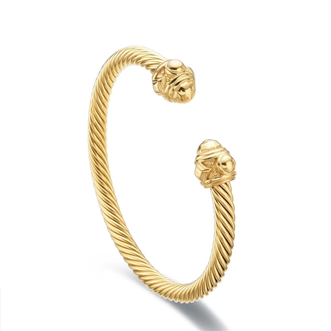 Twisted Cable Wire Cuff Bracelet Stainless Steel Adjustable Retro Etched Ball End Caps Jewelry For Women Men