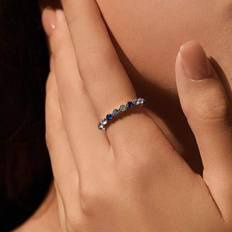 Eternity Band Ring 925 Sterling Silber Farbverlauf Blau Zirkonia Elegant Mode Schmuck Für Frauen