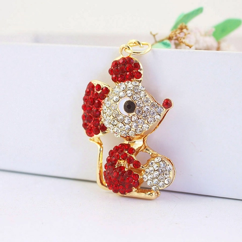 Portachiavi Topo Strass Metallo Animale Fascino Borsa Anello Auto Zodiaco Sfera Di Cristallo Regalo Per Donne