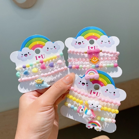 Children Beaded Bracelets Acrylic Resin Plastic Elastic Cartoon Unicorn Mermaid Fruit Party Favors For Little Girls Kids