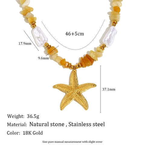 Collana Con Ciondolo Stella Marina Acciaio Inossidabile Placcato Oro 18K Pietra Naturale Imitazione Perla Artificial Stile Spiaggia Per Donne