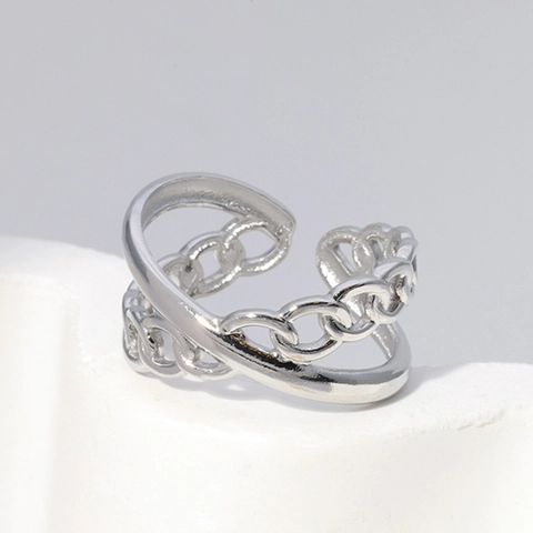 Anello Aperto A Catena A Doppio Strato Acciaio Inossidabile Regolabile Texture Liscia Sovrapposta Gioielli Minimalisti Vintage Donna Uomo