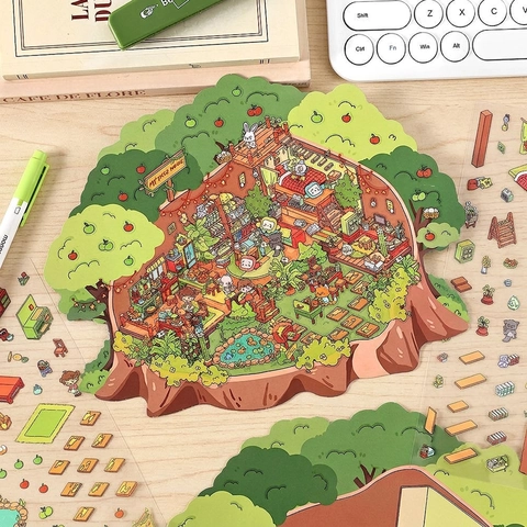 DIY Deco Scene Stickers PET Cardboard Isometric Landscape Journaling Scrapbooking Decoration Cute Stationery Album