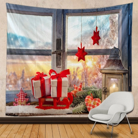 Arazzo Di Natale Da Parete Poliestere Sfondo Festivo Cielo Notturno Aurora Pigne Stelle Decorazione Casa
