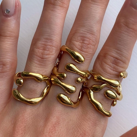 Bague Ajustable Ouverte En Acier Inoxydable À Ligne Géométrique Irrégulière Bijoux En Métal De Lave Vintage Pour Femmes Hommes Or Argent