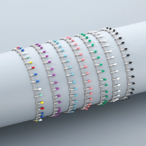 Buntes Emaille Streichholz Wassertropfen Anhänger Armband Titanstahl Kette Verstellbar Minimalistischer Schmuck Für Damen Geschenk