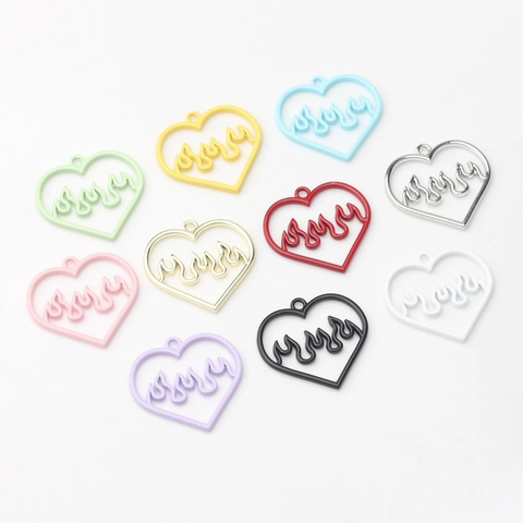 Heart Charms Alloy Hollow Flame Heartbeat Pendants DIY Jewelry Making Earrings Necklace Accessories Colorful