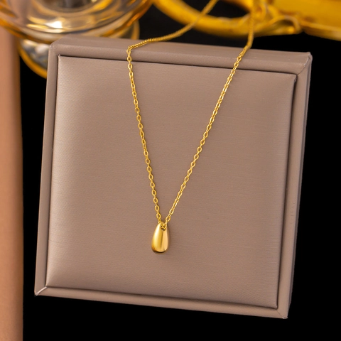 Minimalist Water Drop Pendant Necklace Titanium Steel Gold Plated Mirror Polished Teardrop Jewelry For Women Girls Daily