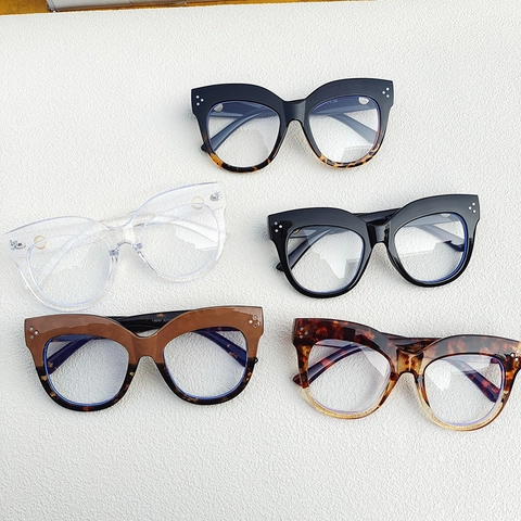 Cat Eye Brillengestell Vintage Niet Oversized Harz PC Linse Klare Brille Für Herren Damen Mode