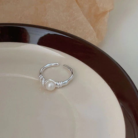 Anello In Argento Sterling 925 Con Perla Artificial Per Donna Design Aperto Regolabile Fascia In Corda Intrecciata Gioielli