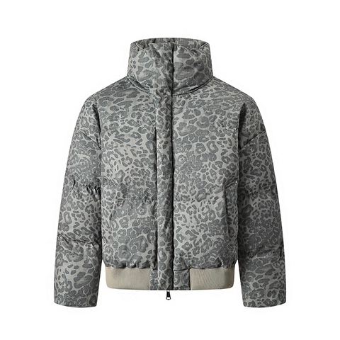 Veste Matelassée Imprimé Léopard Pour Femme Col Montant Rétro Manteau Hiver Court Zippé Ample Streetwear Mode