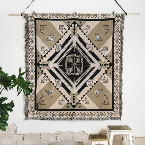 Bohemian Woven Blanket Polyester Cotton Geometric Pattern Tassel Edge For Camping Picnic Sofa Bed Decorative Tapestry