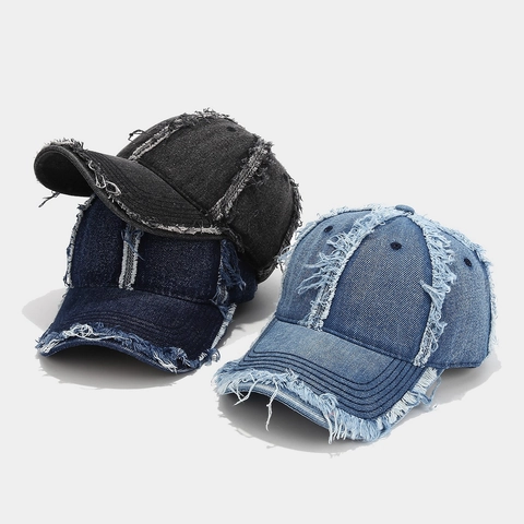 Vintage Baseballkappe Aus Denim Mit Distressed-Effekt Und Ausgefranster Baumwolle Verstellbarer Retro-Streetwear-Sonnenhut